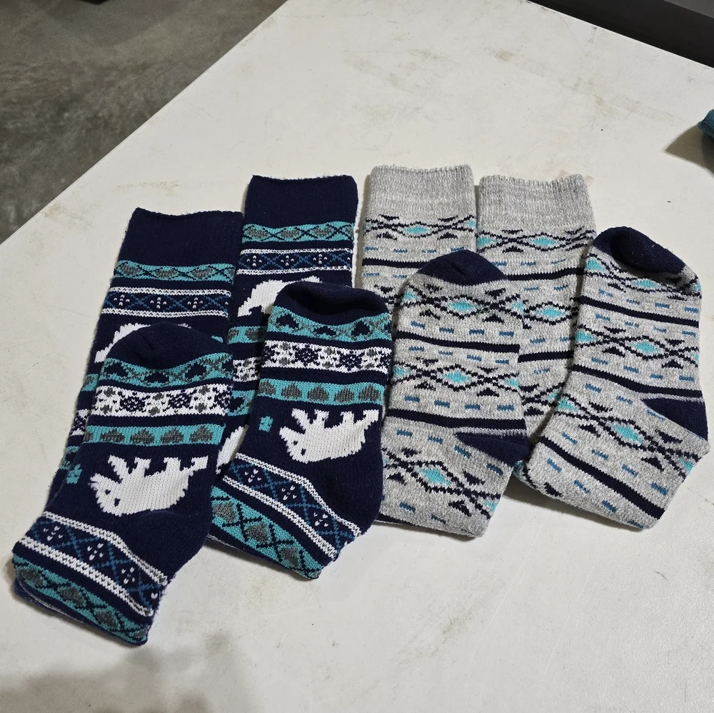 Polar Bear Plaid Warm, Thick Socks - Blue/Gray Striped, Polar Bear, Like NEW